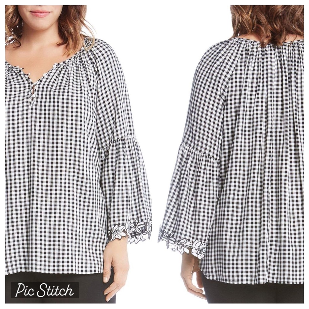 Karen Kane | Check Shirt Bell Sleeve Plus Sz 2X Top -54 Chest -28” Long